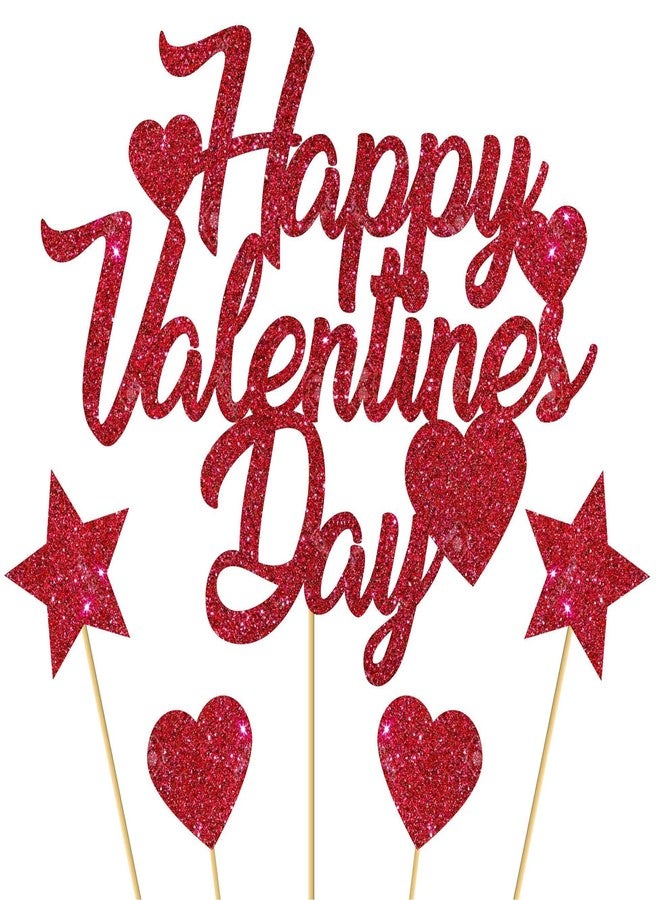 SVM CRAFT Red Glitter Love Heart Cupcake Toppers with Heart and Star Topper Happy Valentine's Day Cake Topper Picks Decoration for Valentine's Day Theme Party Supplies - Image 1
